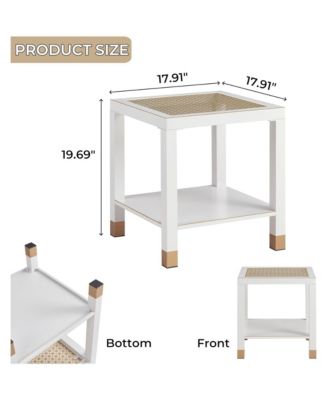 Square Side Table - Modern 2-Tier Tempered Glass End Table, Gold Mesh Accent Bedside Table with Metal Frame for Bedroom, Living Room