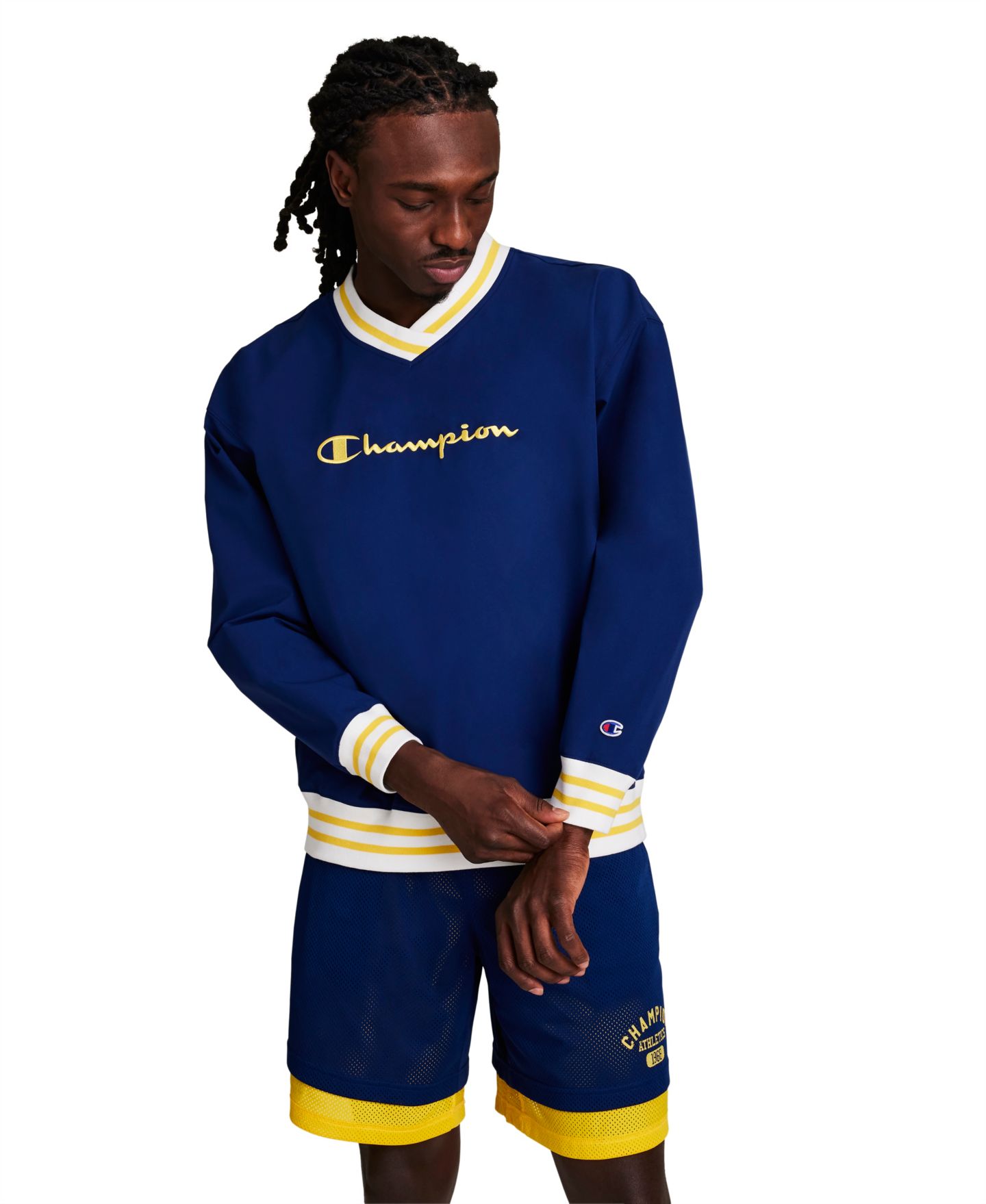 Мужские толстовки Champion Script V-Neck Pull-On, цвет: Тёмно-синий — фото 1
