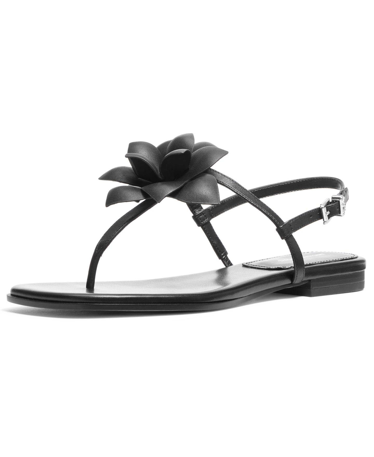 Женские сандалии Michael Kors Jacie Buckle Thong Flat, цвет: Чёрный кожаный — фото 4