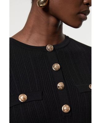 Women's Military Trim Rib Long Sleeve Knit Top