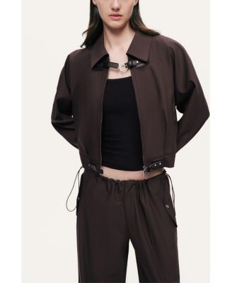 Women's Buckle Detail Cropped Zip Jacket