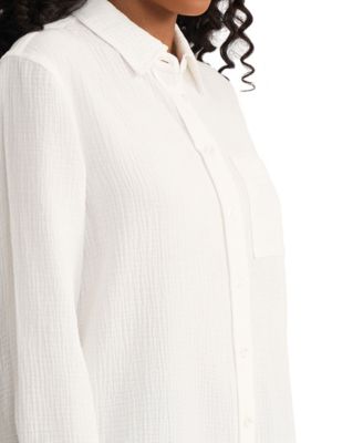 Petite Long-Sleeve Button-Down Double Gauze Shirt