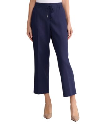 Petite Mid-Rise Welt Pocket Linen Long Casual Pants