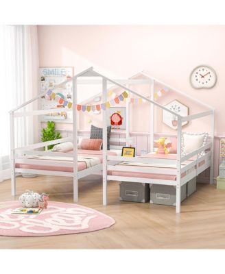 Bed Frames for Kids with Built-in Table & USB Port Guardrails