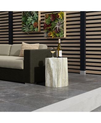 18" Marbled Pentagonal Side Table, Indoor/Outdoor Patio Accent Furniture