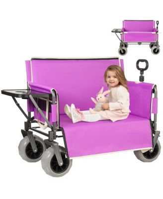 Collapsible Wagon with Bench Seat and Rear-Mounted Folding Tabletop, 500lbs Heavy-Duty, 180L Capacity for Camping, Beach and Garden