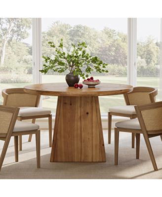Solid Wood Round Dining Table, Farmhouse Kitchen Table for 2-4 People