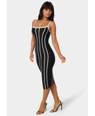 Women's Stripe Knit Bodycon Midi Dress