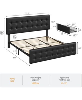  Bed Frame with 4 Storage Drawers and Headboard, Velvet Upholstered Platform Bed Frame with Wooden Slats Support