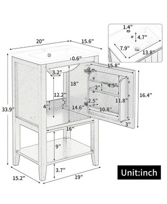 20'' Bathroom Vanity with Sink, Modern Solid Wood Cabinet, Soft Close Door & Open Shelf for Small Spaces