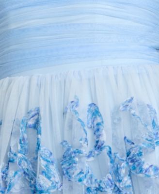 Juniors' Strapless Butterfly Soutache Ball-Gown