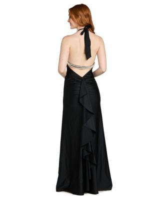 Juniors' Imitation-Pearl Halter Neck Long Gown