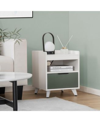 2PCS Nightstand Modern Beside End Table w/ LED Lights Open Compartment & Drawer