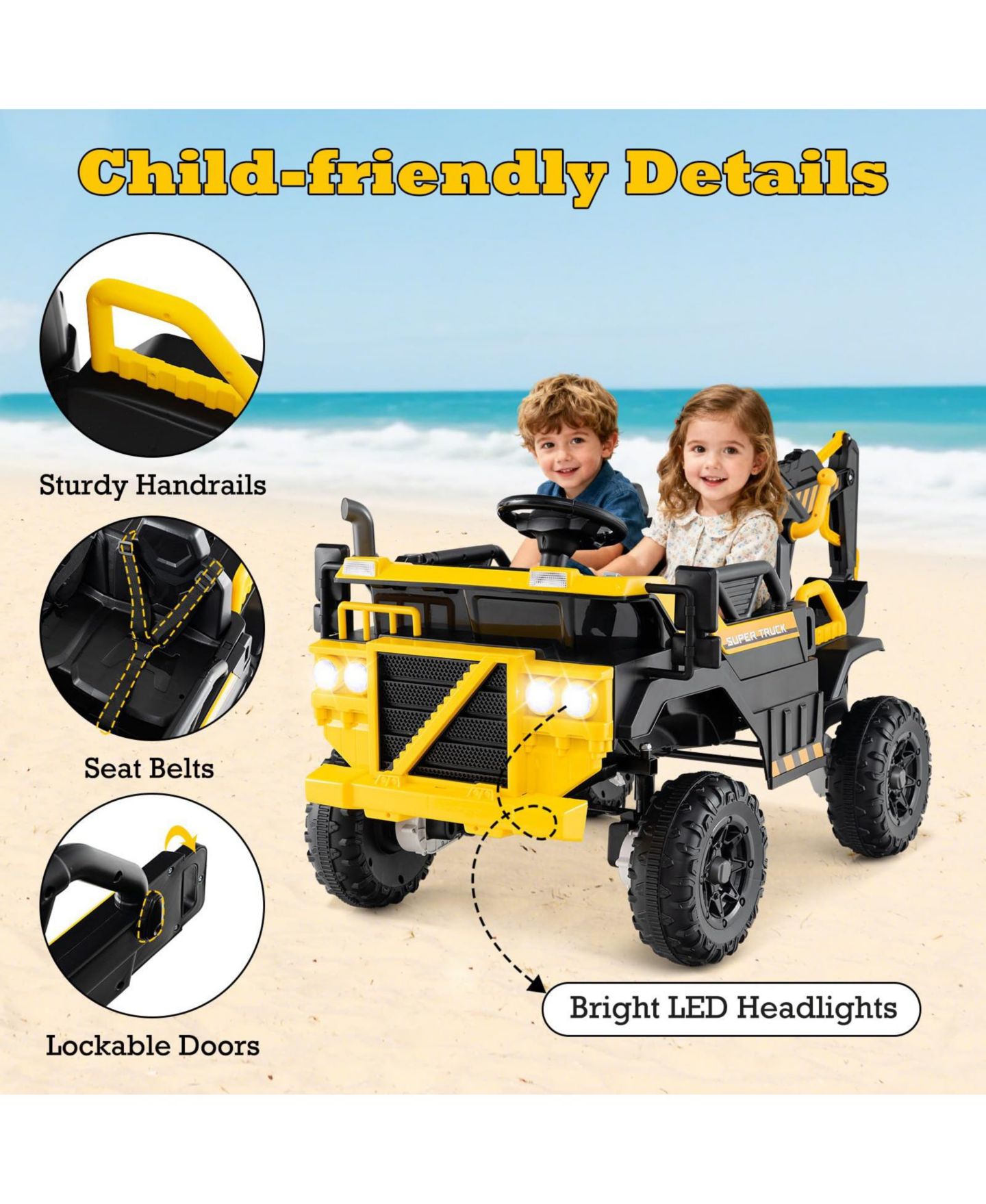 Детская игрушка Mecale 24V Ride On Excavator 4WD 2-Seater with Remote Control and Digging Arm, Ages 3+, цвет: Жёлтый — фото 8