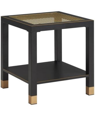 Square Side Table - Modern 2-Tier Tempered Glass End Table, Mesh Accent Bedside Table with Metal Frame for Bedroom, Living Room