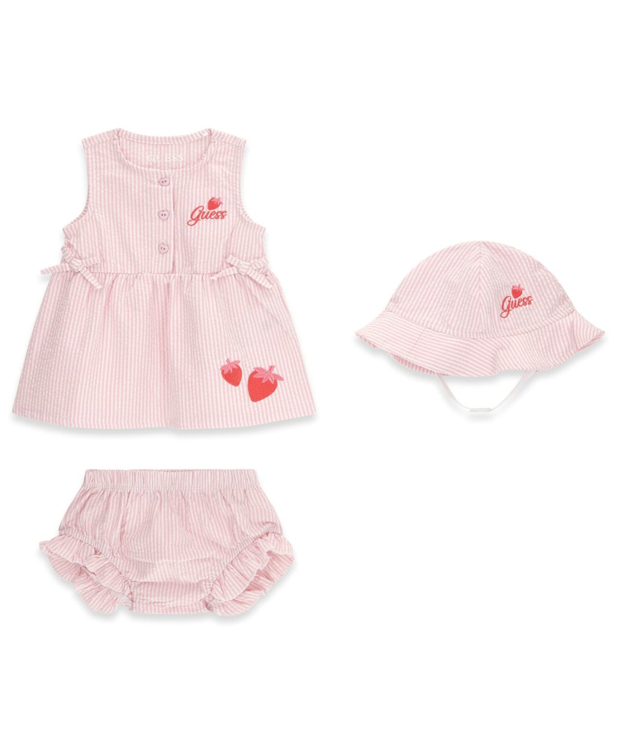 GUESS Baby Girls' Sleeveless Dress, Matching Bloomer, and Hat Set — фото 1