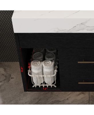 29.9" Floating Bathroom Vanity with Ceramic Sink, Sintered Stone Top, 2 Soft Close Drawers, Wall Mounted for Small Bathrooms