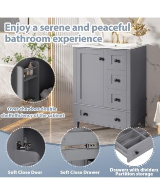 24"  Bathroom Vanity with Sink, Modern Multi-Drawer Storage with Soft Close, Easy Assembly for Small Spaces-Sillysis