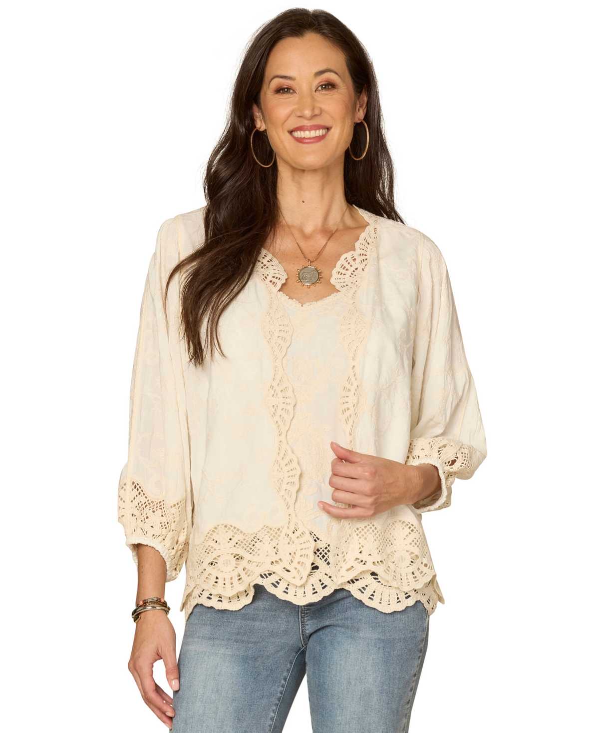 Democracy Petite Blouson Sleeve Open Front Cropped Jacket