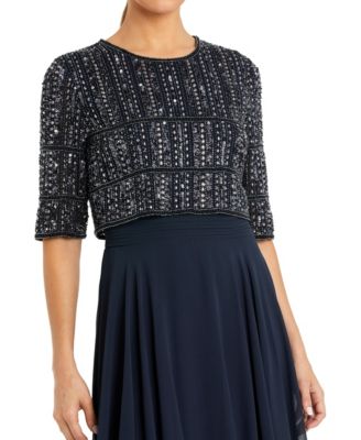 Women's Chiffon Gown with Fully Beaded Quarter Sleeve Bodice