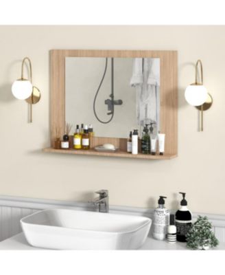23.5x17.5 Inch Rectangle Bathroom Mirror with Wood Shelf