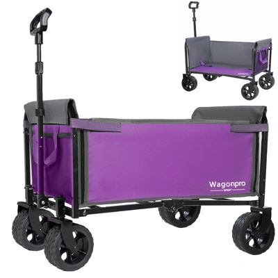 Outdoor Storage Collapsible Foldable Wagon Cart All-in-One Convertible Folding Trolley with Full-Side Opening & Dog Leash