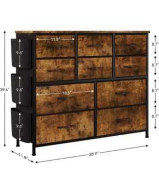 10-Drawer Fabric Dresser Chest: Spacious Organizer with Side Pockets & Hooks