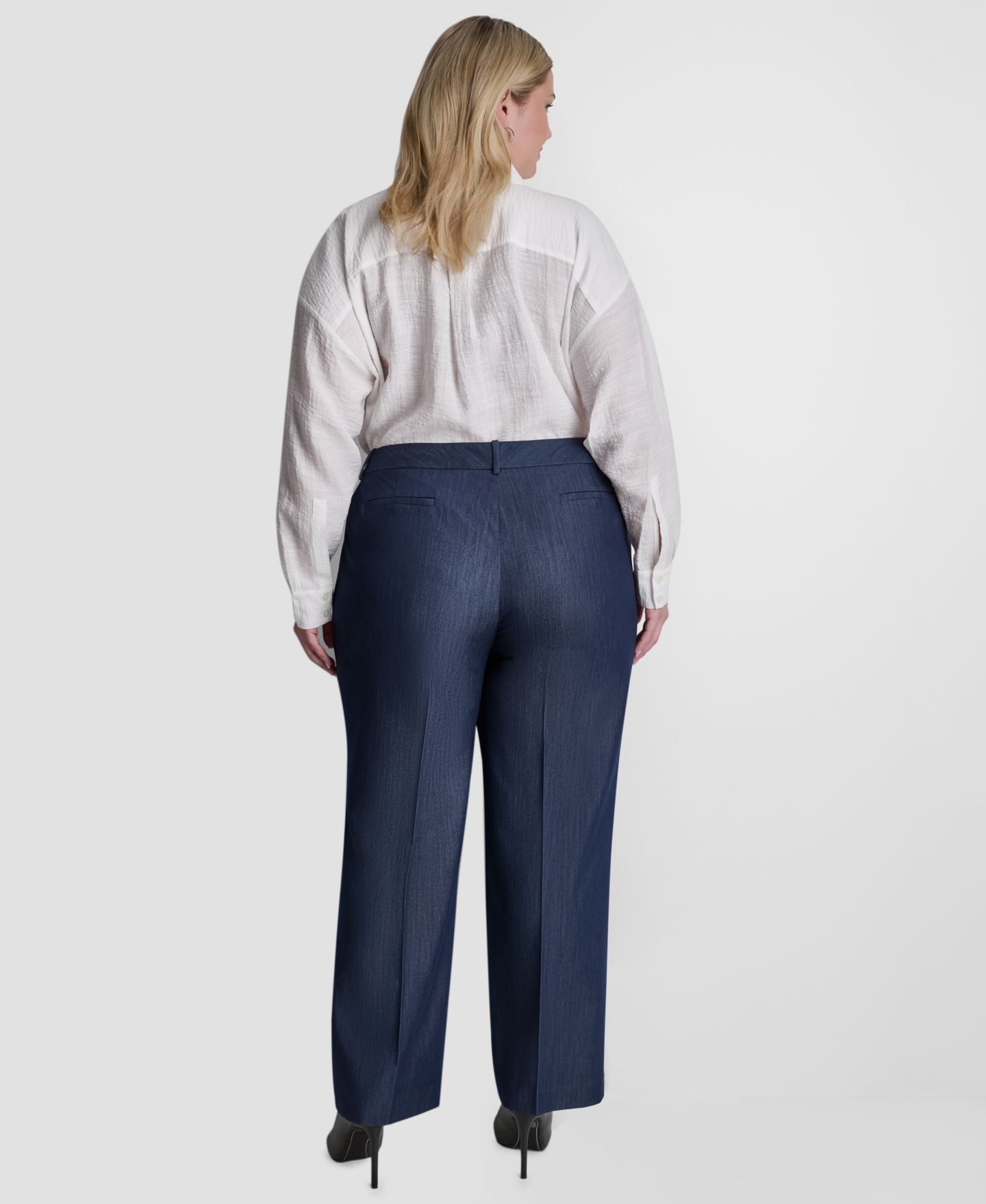 Женские брюки DKNY Plus Size Mid-Rise Pleated Trouser, цвет: Тёмный тёмно-синий — фото 5