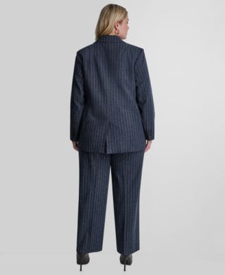 Plus Size Long-Sleeve Pinstripe Oversize One Button Blazer