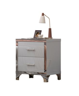 High Gloss Mirrored Nightstand, Modern Wood End Table with 2 Drawers and Metal Handle, Bedside End Table for Bedroom, Living Room