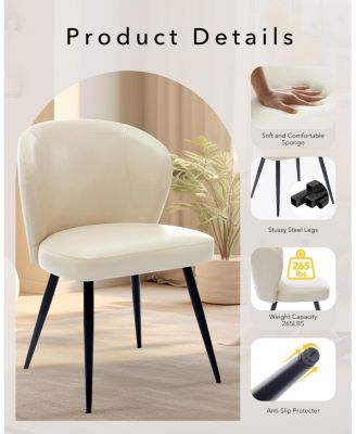 Dining Chairs Set of 2, Ergonomic Synthetic Leather Seat, Curved Backrest, Steel Legs, Mid-Century Design, 265 lbs