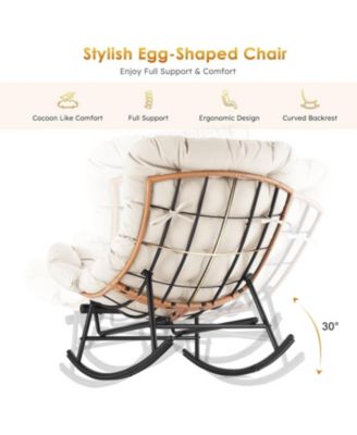2PCS Papasan Rocking Chair with Foot Rest, Oversized Papasan Chair with Thick Removable Cushion and Metal Frame