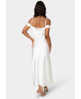 Women's Drape Shoulder High Slit Satin Maxi Dress