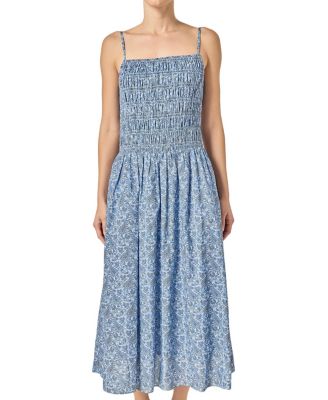 Women's Checked Smocked Midi Dress