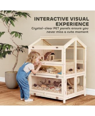 Wooden Hamster Cage 3 Tier with Pull-Out Tray, Hut, Seesaws, Ramps