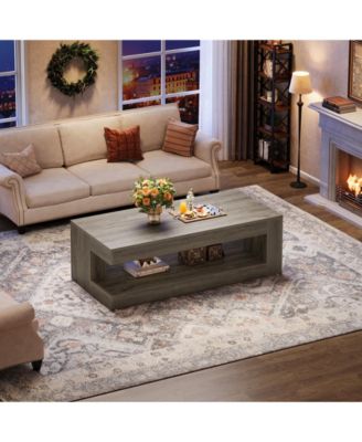 Coffee Table for Living Room, 47.24-Inch Farmhouse 2-Tier Accent Center Tea