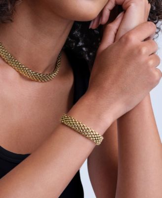 Women's Chequerboard Link Gold Tone Stainless Steel Bracelet