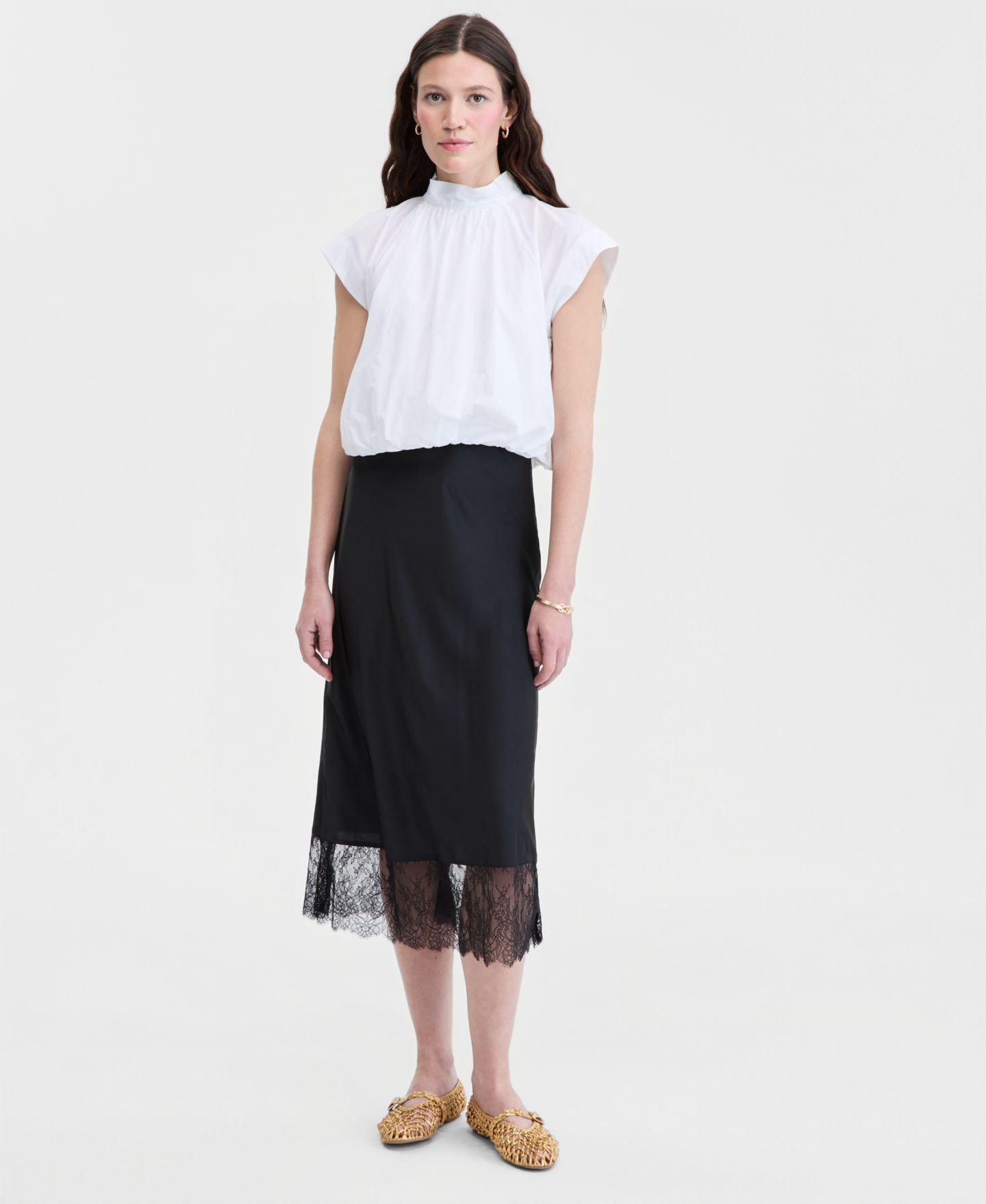 Женская юбка On 34th Lace-Hem Midi Slip, цвет: Глубокий чёрный — фото 1