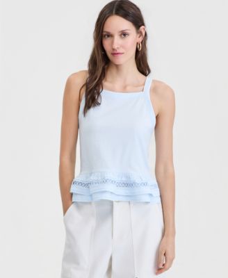 Women's Cotton Layered Ruffled-Hem Woven Mix Tank Top