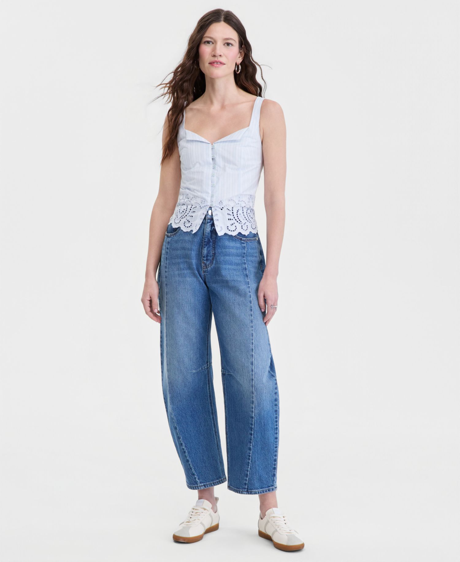 Women's Cotton Button-Front Cutwork Tank Top