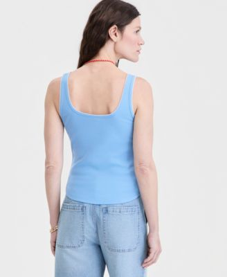 Women's Button-Down Contrast-Stitch Rib Tank Top
