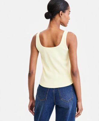 Women's Button-Down Contrast-Stitch Rib Tank Top