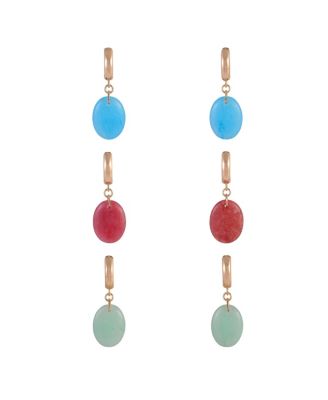 Trio Earring Set with Oval Semi Precious Stone Drops