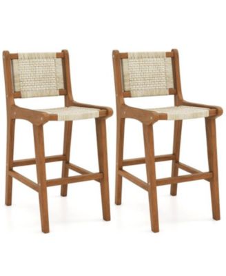 Patio Counter Height Bar Stool with Durable Teak Wood Frame