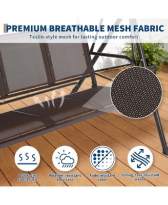 Porch Swing with Adjustable Canopy for Adults 3-Seat Outdoor Waterproof Textilene & Steel Frame Patio Swing Bench for Backyard Garden