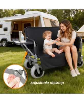 Collapsible Wagon - Heavy-Duty Seat Wagon with Canopy and Rear-Mounted Folding Tabletop, 500lbs Heavy-Duty for Camping, Garden (Black)