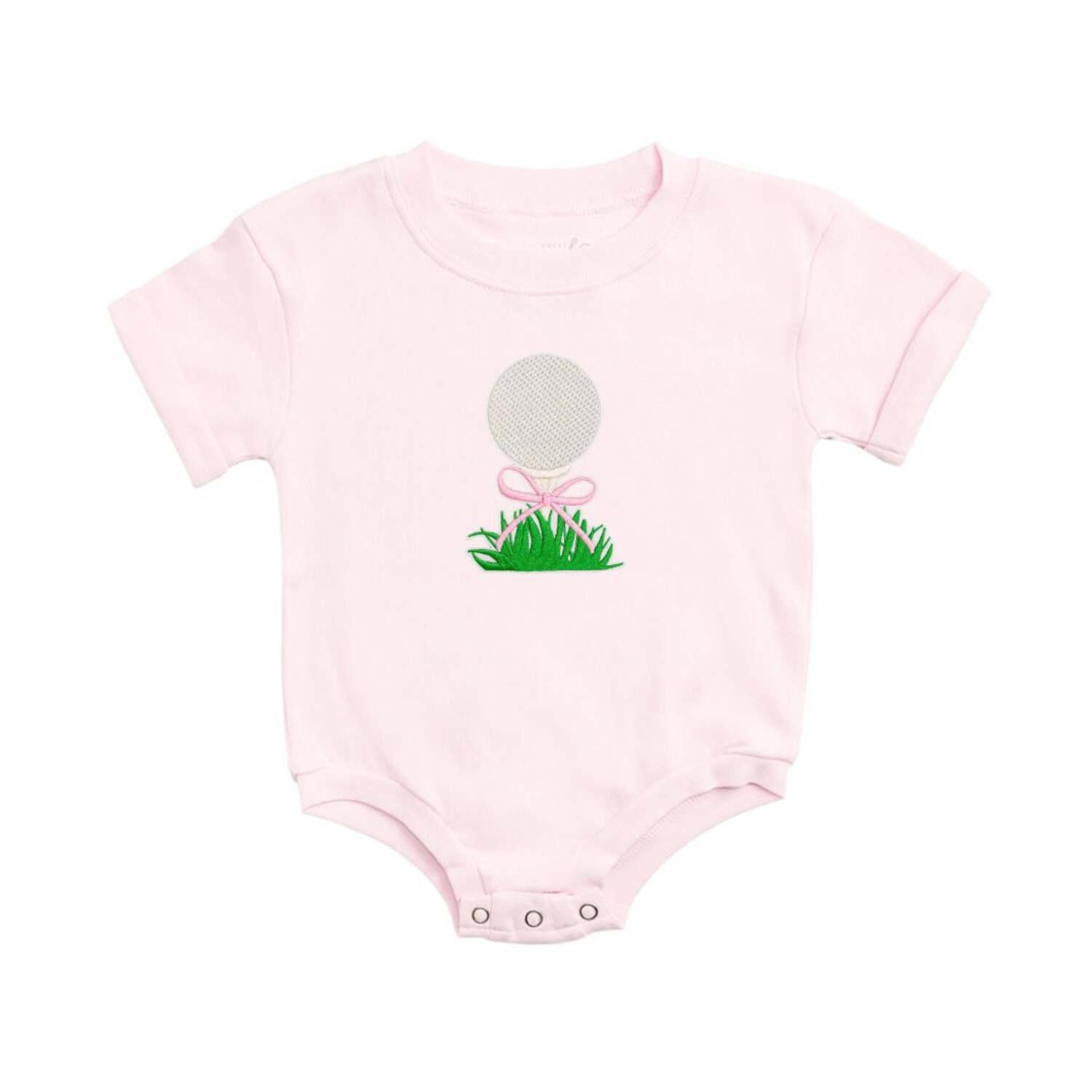 Baby Girls Golf Tee Bow Patch Short Sleeve Romper