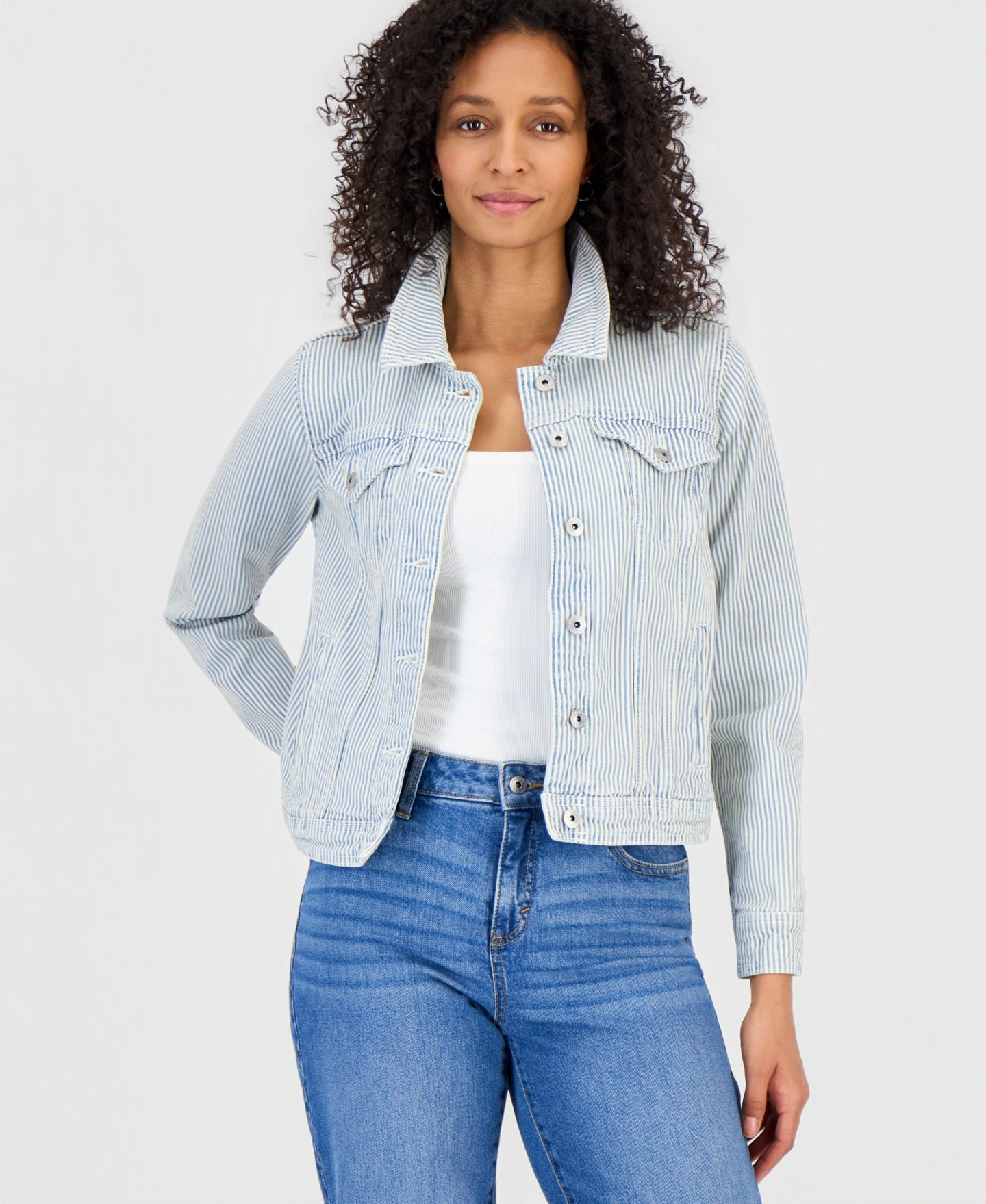 Женская куртка Style & Co Striped Denim Jacket, цвет: Светлый полосатый — фото 1