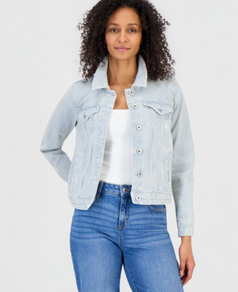 Женские куртки Style & Co Striped Denim Jacket