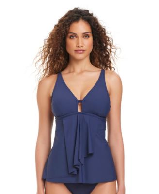 Women's Solid Front-Cascade Tankini Top
